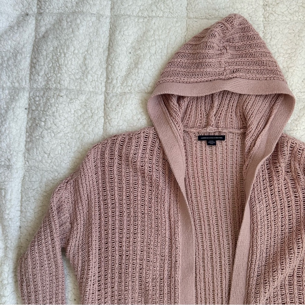 American Eagle Outfitters - Women's Pink Hooded Sweater Cardigan - Picture 2 of 9
